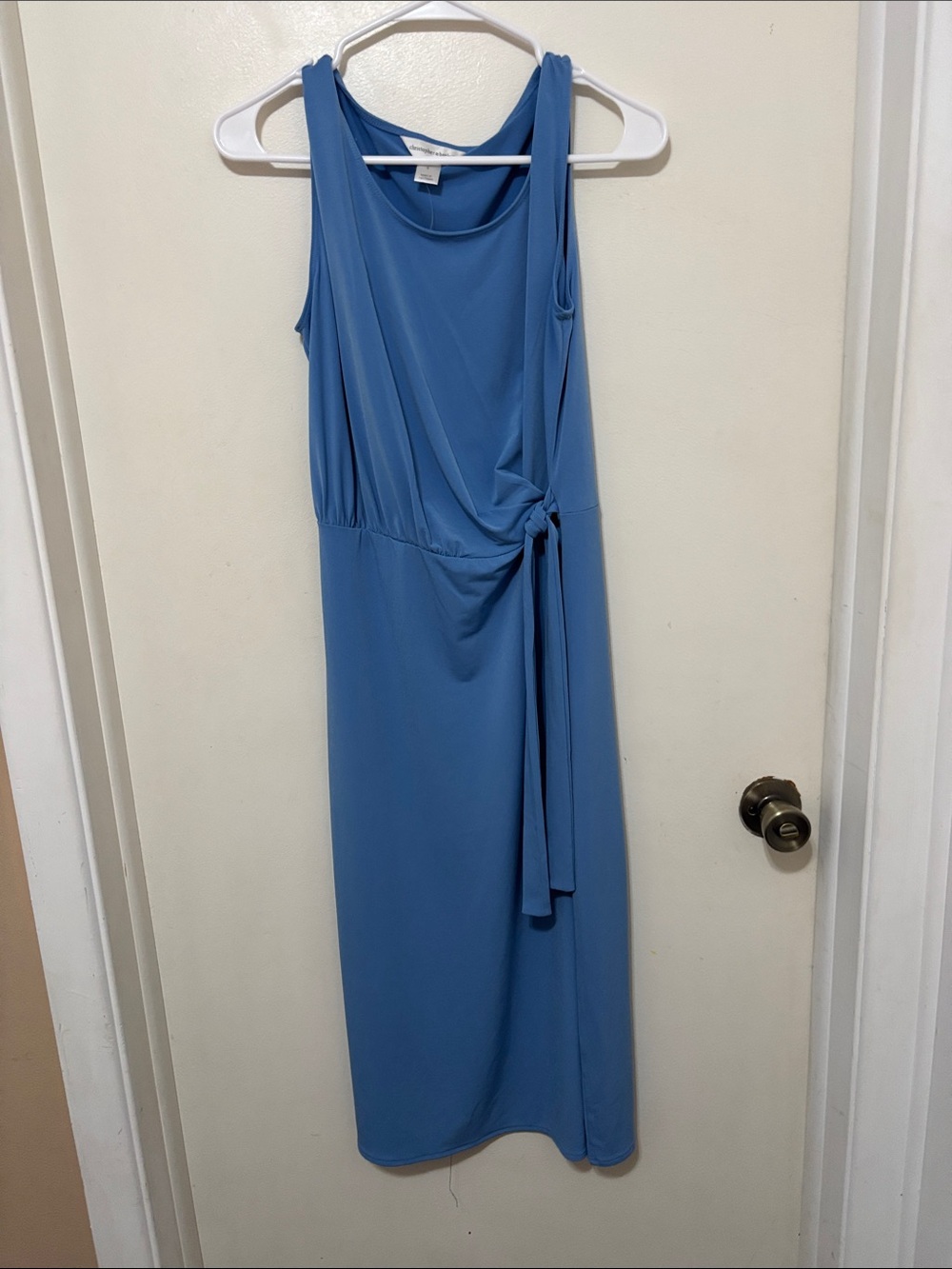 Christopher & Banks Sleeveless Midi Dress in Dusty Blue with Side Knot